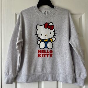 Hello Kitty with Red Bow Gray Crewneck Cotton Blend Graphic Sweatshirt MEDIUM